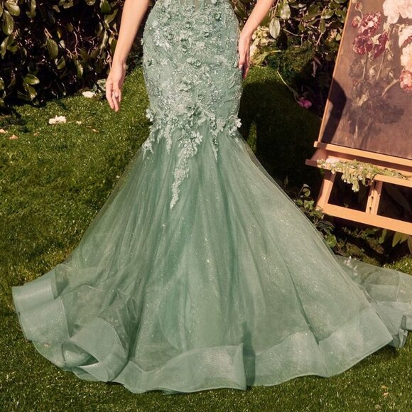 NEW LONG STRAPLESS MERMAID DRESS WITH REMOVABLE BOLERO & FLORAL DETAILS CD MA101 - Picture 8 of 8